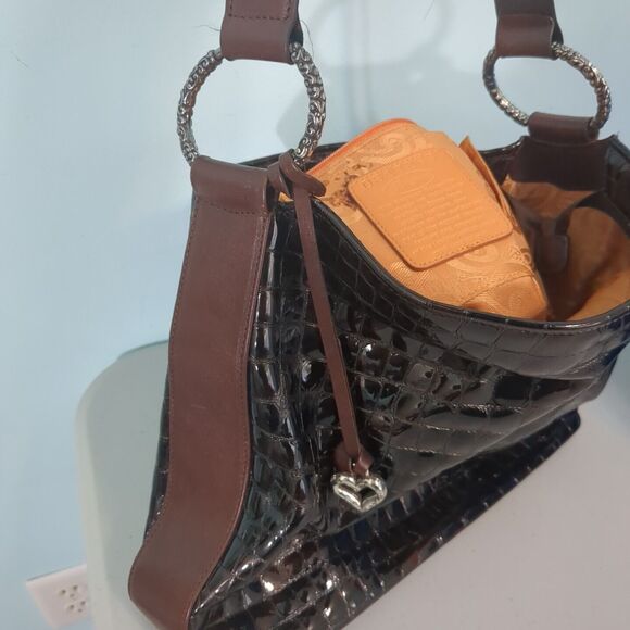 Brighton CHER Croc Patent Leather Brown Shoulder Bag purse - Picture 5 of 5